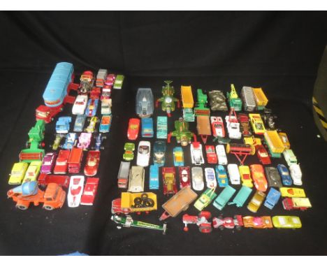 Box of assorted die cast vehicle to include Dinky UFO Interceptor x 2, Dinky Spectrum pursuit vehicle, Corgi Major Chipperfie