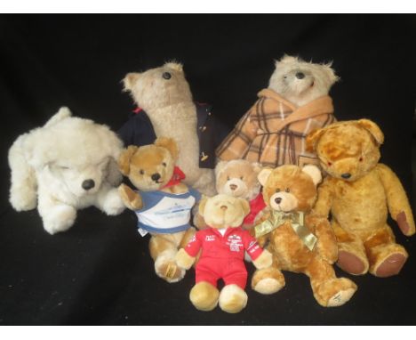 Two Paddington Bears Chad Valley bear, Harrods Bear, Merrythought Bear & three further soft toys 