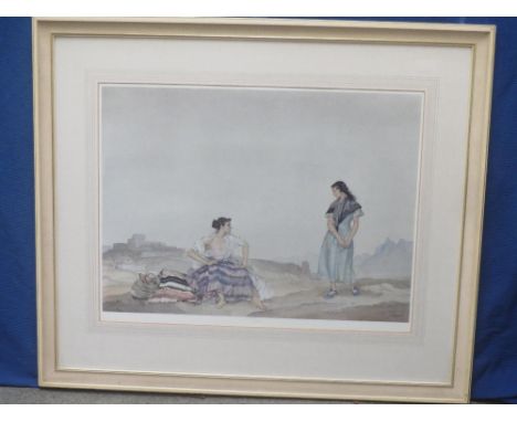 After William Russell Flint, Two ladies in a mountainous landscape, colour print, bearing FATG blind stamp, 53cm x 68cm