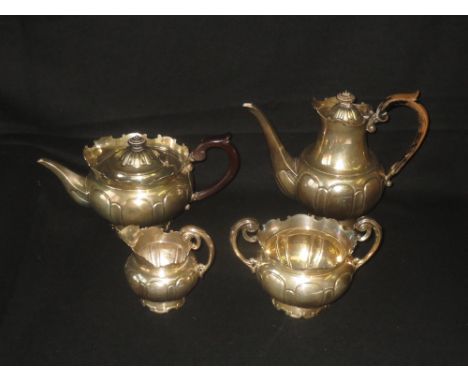 Edwardian silver 4 piece tea service of lobed squat form by Mappin & Webb, London 1901. 63oz