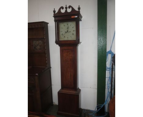 Late George III oak &amp; mahogany crossbanded longcase clock the 12 inch square painted dial inscribed J.Thomas Worcester wi