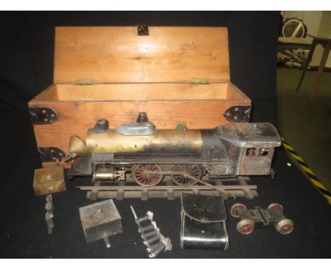 Scratch built steam train with burner, track and accessories, and qty of painted lead model military vehicles, folding camera
