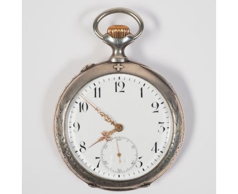 Seltene Jugendstil Taschenuhr: IWC Schützenuhr, Zürich 1907Lépine Taschenuhr im 900er Silbergehäuse (3-Deckel) mit feinem Jug
