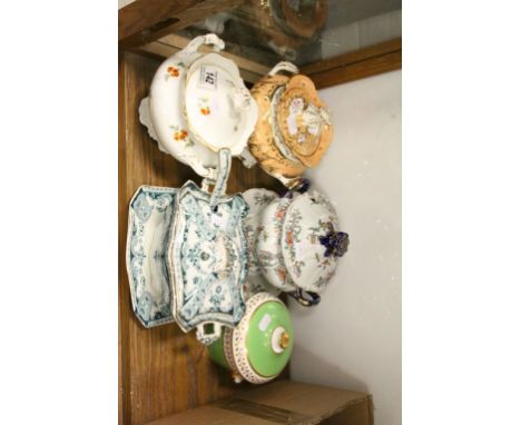 Five vintage lidded ceramic Dishes to include one marked " Mason's Ironstone" and another with drip tray &amp; Ladle
