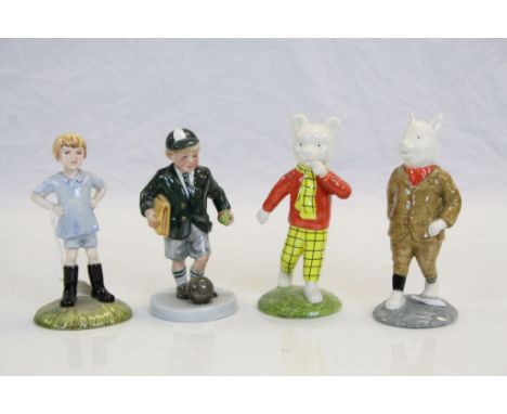 Beswick ceramic Rupert Bear &amp; Podgy Pig figures &amp; two Royal Doulton figures; Off to School HN3768 &amp; Christopher R