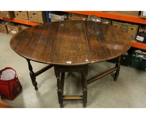 18th century Oak Oval Gate-leg Table with drawers to both ends, raised on turned and block supports, 111cms wide x 71cms high