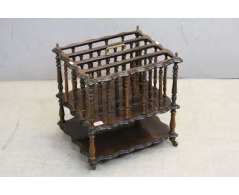 19th century Style Rosewood Canterbury with Four Divisions, Turned Spindle Supports and a Shelf Below, 45cms x 37cms x 46cms 