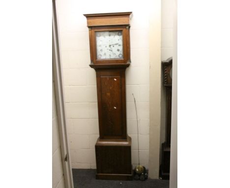 Early 19th century Oak 8 day Longcase Clock with square hood, the re-painted face marked ' J Gregory Basingstoke ' with secon