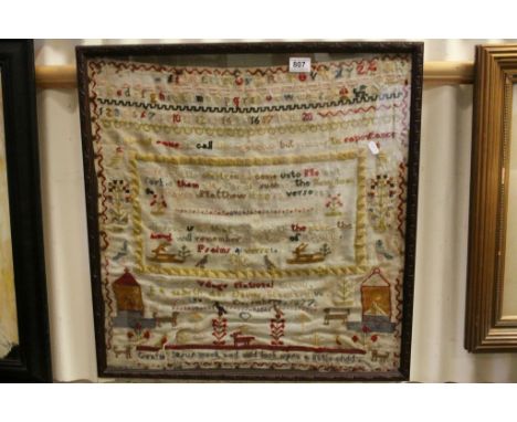 Large framed sampler by Ann Davis aged 13 dated December 6, 1877 