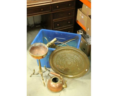 Collection of vintage Brass &amp; Copper to include a Brass Jam pan, Copper &amp; Brass Kettle with stand, Bankers type elect