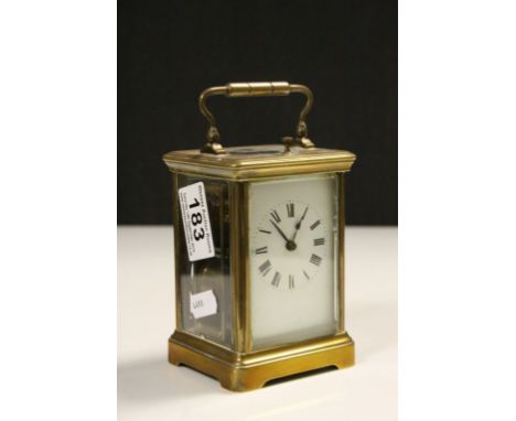 19th Century Brass cased Strike, Repeat Carriage Clock for restoration with bevelled Glass panels &amp; Enamel dial, comes wi