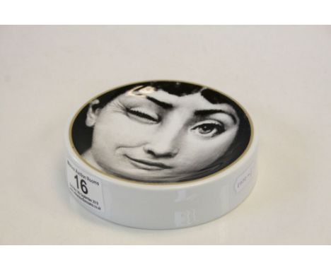 Rosenthal shallow ceramic dish with black &amp; white Winking Female image by "Fornasetti", approx 12.5cm diameter