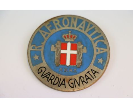 A World War Two / WW2 Italian Air Force Security Guards Enamel Badge. Marked Johnson Milano To The Rear.