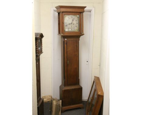 George III Oak 8 day Longcase Clock, the silvered face marked ' Winstanley, Wirksworth ' and with Brass Spandrels and date di