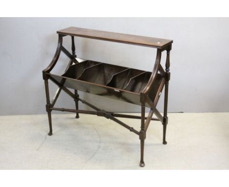 19th century Style Mahogany Library Side Table with Five Section Book Trough below, raised on turned slender supports with pa