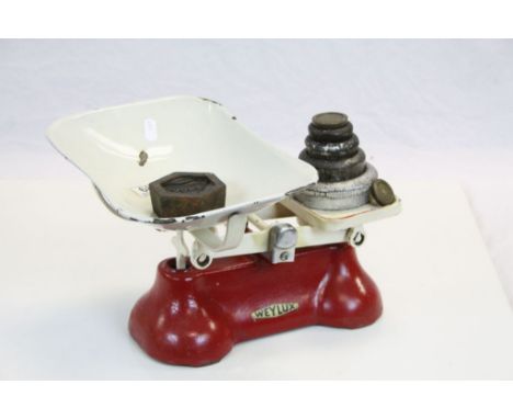 Vintage Weylux set of kitchen scales together with weights 