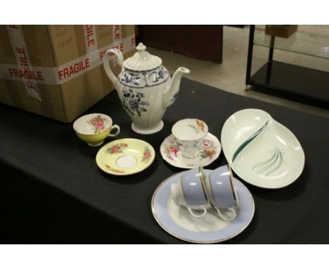 A box of vintage dinner and tea sets including Carlton ware, Doulton etc