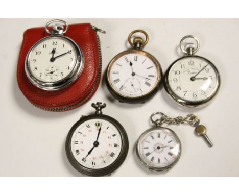 Five vintage Pocket watches to include a Hallmarked Silver fob example with floral Painted Enamel dial &amp; key