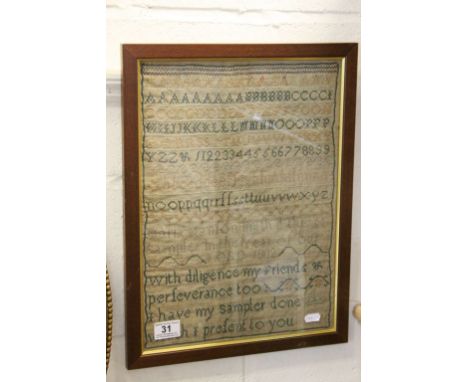 Oak framed &amp; glazed Sampler dated 1802, measures approx 41 x 30cm