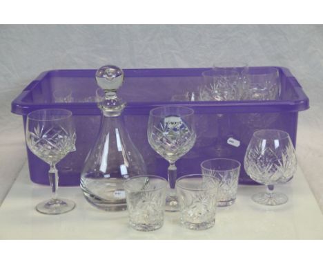 Collection of Cut crystal drinking glasses, various types and a Decanter