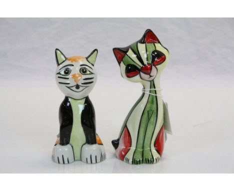 Two hand painted Ceramic Cats by "Lorna Bailey", the tallest approx 14.5cm