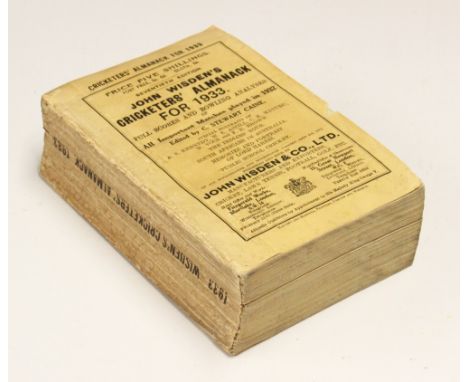 Wisden Cricketers' Almanack 1933 - 70th Edition - with wrappers and photograph, covers having wear, discolouring and light cr