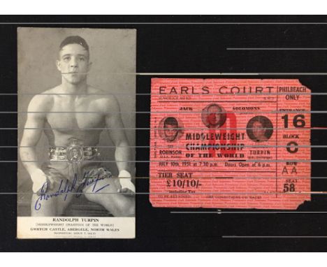 Boxing - 1951 Ray Robinson v Randolph Turpin Match Ticket dated 10th July at Earls Court, Warwick Road, entrance 16 block c r