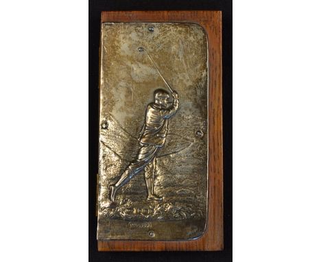 Fine 1910 silver embossed golfing figure note book panel - hallmarked Birmingham 1910 and stamped with Rd. no 463699 and moun