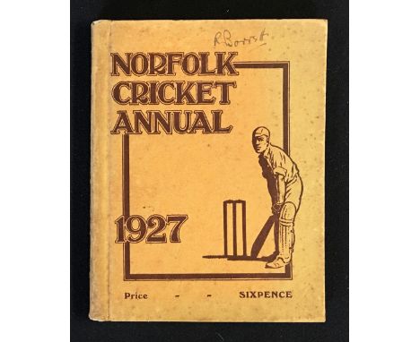Cricket - 1927 Norfolk Cricket Annual with board covers containing full scores of matches in 1926 compiled by Robert Borrett 
