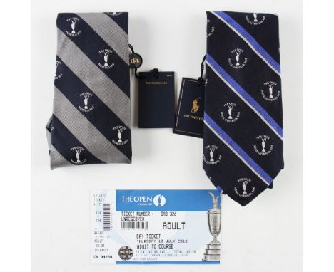 2x Official R&amp;A Open Golf Championship silk ties - by Ralph Lauren for 2013 (Muirfield) and 2014 (Hoylake) both unused c/