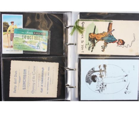 Album of Early Golfing ephemera from the 1900's onwards (52) - to incl Vic Scraps, Walt Disney Jigsaw, Greeting Cards, 1909 S