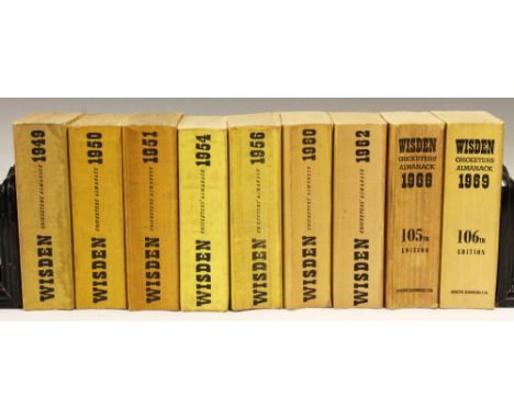 Wisden Cricketers' Almanacks Part Run 1949 to 1969 - 1949, 1950, 1951, 1954, 1956, 1960, 1962, 1968 and 1969, all cloth wrapp