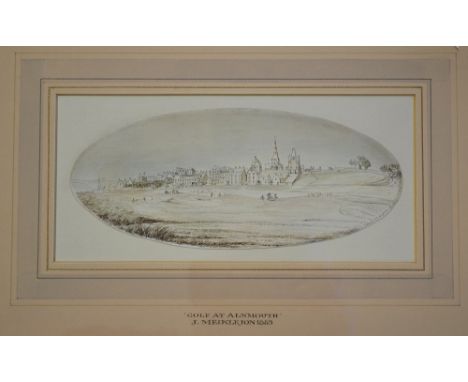 Meiklejon, J (c.1880's) "GOLF AT ALNMOUTH" - original sketch signed and dated by the artist along the border and dated 1883 -