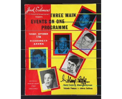 Boxing - Sir Henry Cooper Signed 1957 Official Programme dated 17th September at Harringay Arena, signed by Cooper to the fro