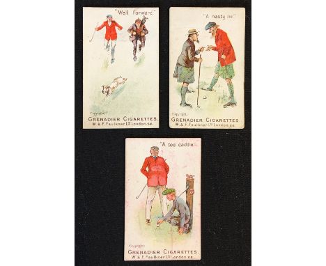 W &amp; R Faulkner - 3x rare Grenadier Cigarette Golf cards - titled "Golf Terms" only 12 issued c.1901to incl "A Tea Caddie"