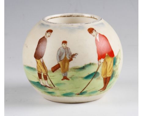 Wiltshaw & Robinson "Carlton Ware" pottery matchstick holder c.1910 - hand-painted coloured golfing scene base stamped with b