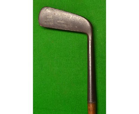 Unusual Giraffe Gold Medal putter by R Forgan St Andrews - with 5.5" slender hosel with makers shaft stamp below the full len