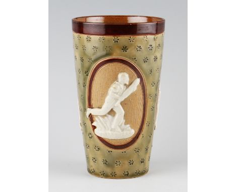 Cricket - Late 19th / Early 20th Century Doulton Lambeth Ceramic Cricket Beaker body having three cricketer design roundels w