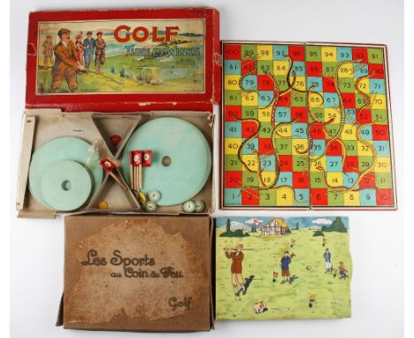 2x early golf board games to incl Chad Valley Golf Tidleywinks c/w board, 6x greens, 5x flags etce - incomplete - box has the