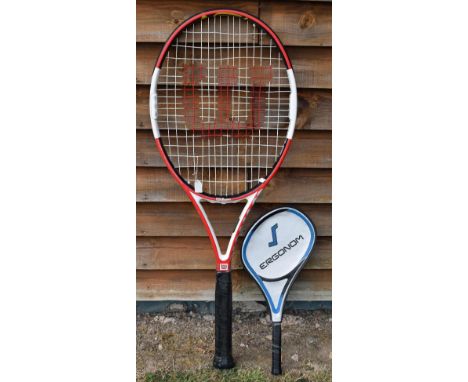 Tennis - Giant 'Wilson' Tennis Racket Shop Display a K 6.1 95 N Code Model, with black leather grip still with plastic wrappi