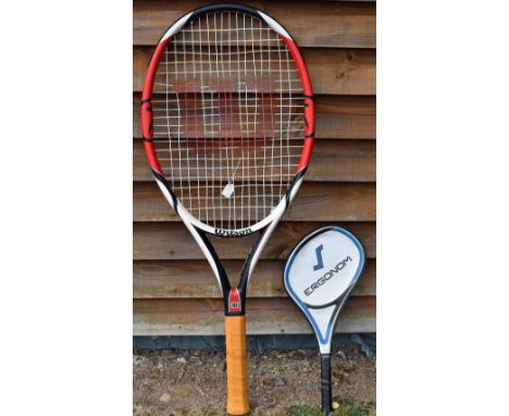 Tennis - Giant 'Wilson' Tennis Racket Shop Display a K 6.1 Tour Model, Arophite black, with orange leather grip, measures 140