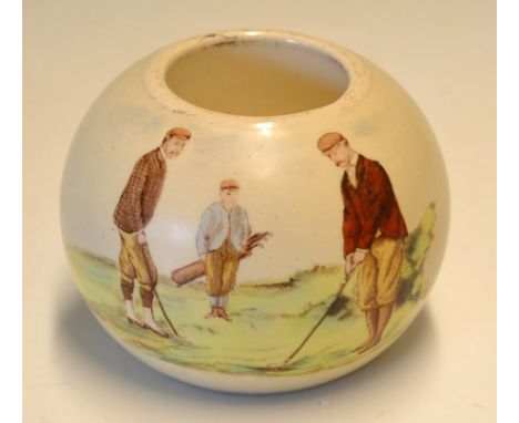 Large "Carlton Ware" golfing pottery matchstick holder c.1910 - hand-painted coloured golfing scene base stamped with blue W&