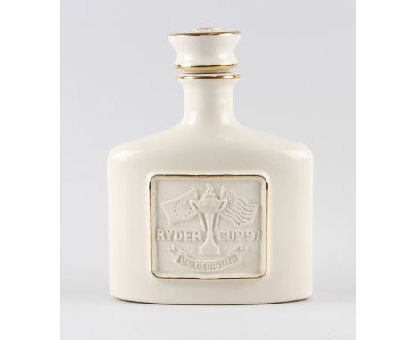 1997 Valderrama Ryder Cup Commemorative ceramic whisky decanter - white decanter with 22ct gold trim, handcrafted by Bill Wau