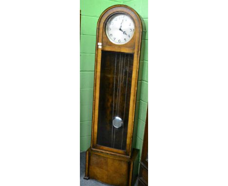 An oak cased longcase clock circa 1930's by Enfield, pendulum and three weights 