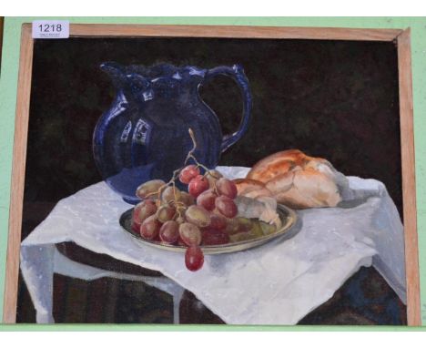 Alicia Czechowski (20th century) American ''Still Life with Blue Pitcher and Bread'', Oil on canvas, 32cm by 37cm  Provenance