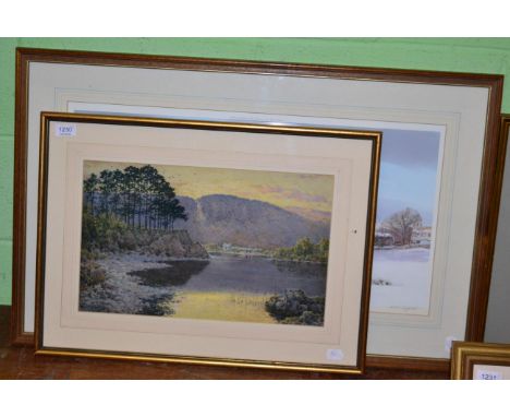 Arthur Suker (1857-1902) Friars Cragg, signed, watercolour, together with a signed and limited edition print of Goathland aft