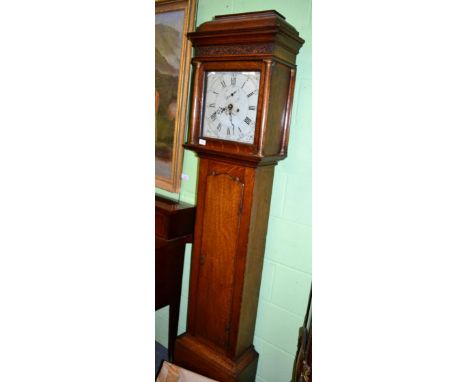 An oak eight day longcase clock, painted white dial