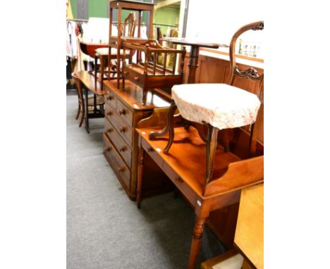 A four height chest of drawers together with mahogany washstand, a tripod table, a Canterbury, another washstand, a cane work