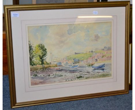 Edward H Simpson (English School) boats in a harbour watercolour, pencil and watercolour of cattle signed indistinctly, 'Wint