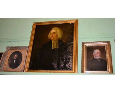 British School (19th century) Portrait of a pastor, half-length, wearing a wig, oil on canvas, together with a further 19th c